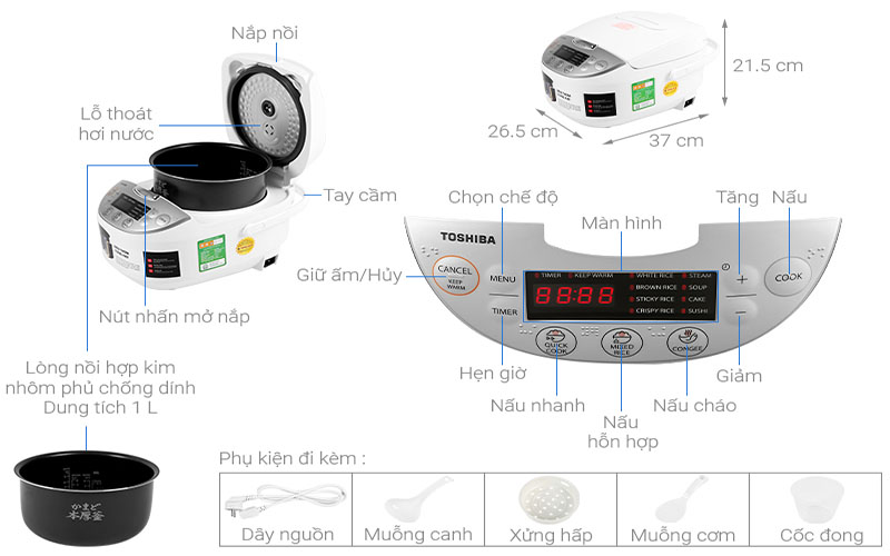 Nồi cơm điện tử Toshiba RC-10DH2PV(W) - Hàng chính hãng