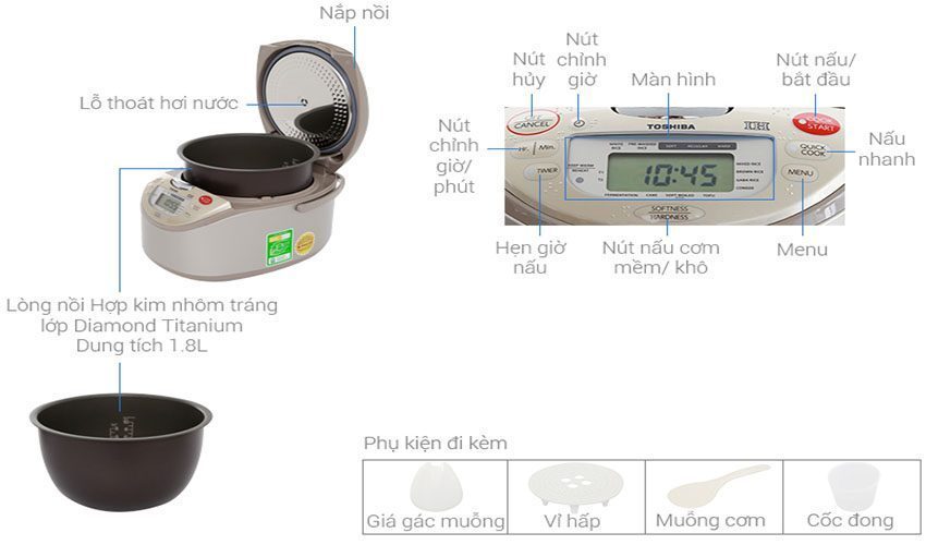 Nồi cơm điện Toshiba RC-18RH(CG)VN - Hàng chính hãng