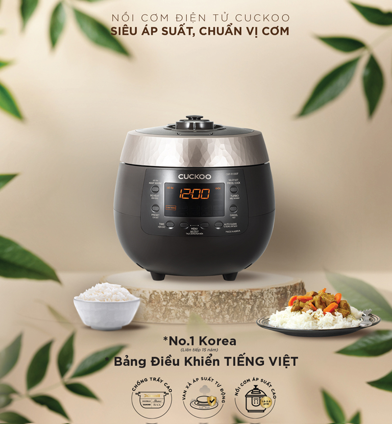 Nồi cơm điện tử áp suất Cuckoo 1.8 lít CRP-R1000F  - Hàng chính hãng