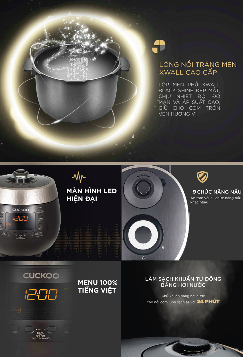 Nồi cơm điện tử áp suất Cuckoo 1.8 lít CRP-R1000F  - Hàng chính hãng