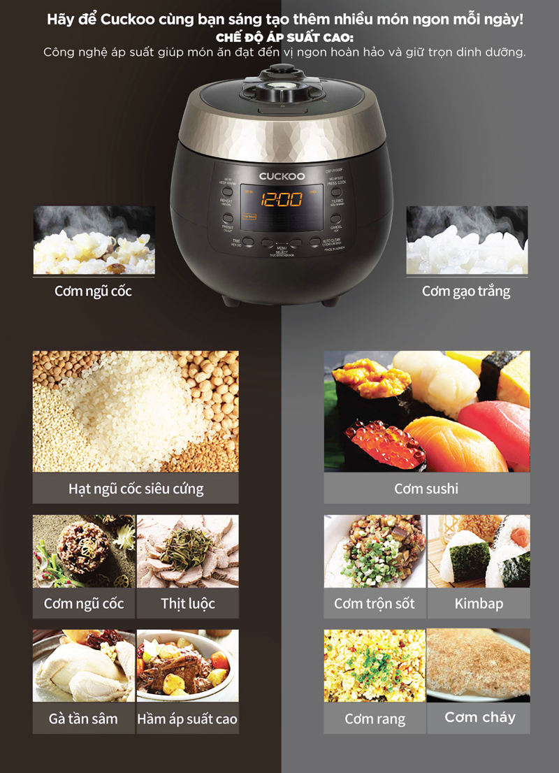 Nồi cơm điện tử áp suất Cuckoo 1.8 lít CRP-R1000F  - Hàng chính hãng