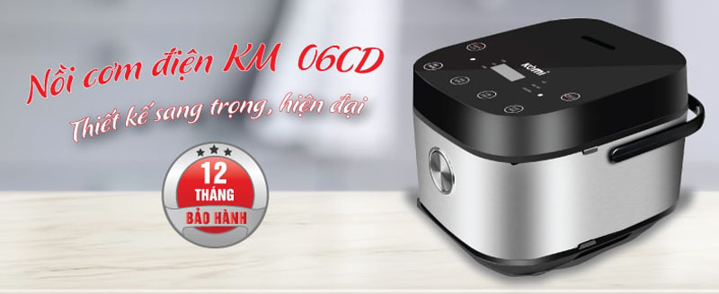 Nồi cơm điện tử Komi KM-06CD sang trọng, hiện đại với tống màu đen và bạc