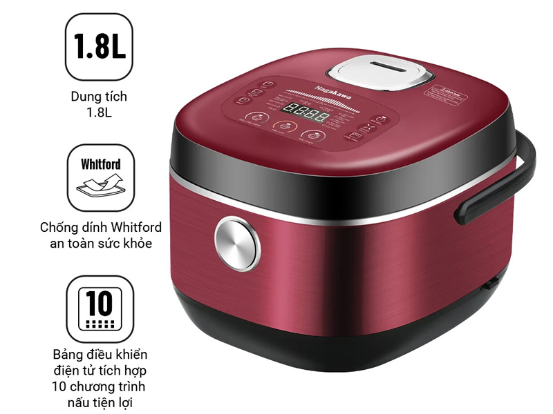 Nồi cơm điện NAG0135 có tổng 10 chương trình nấu tự động được cài đặt sẵn