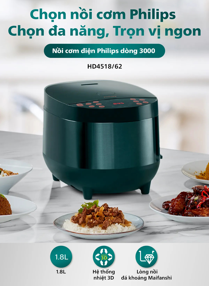 Nồi cơm điện tử đa năng với 18 chương trình nấu được cài đặt sẵn