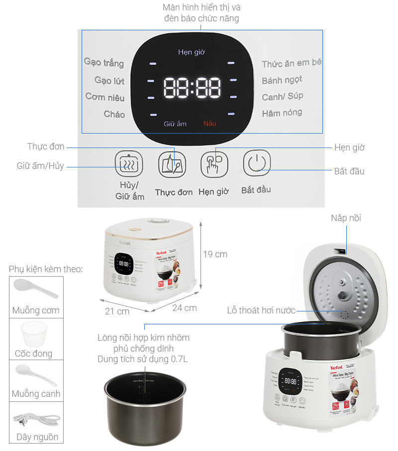 Nồi cơm điện tử Tefal 0.7 lít RK515168 - Hàng chính hãng