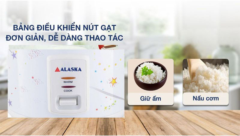 Điều khiển bằng nút gạt và 2 đèn LED báo chế độ nấu và giữ ấm
