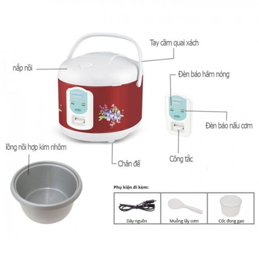 Nồi cơm quai xách, nắp gài Asanzo RC-18QS - Hàng chính hãng