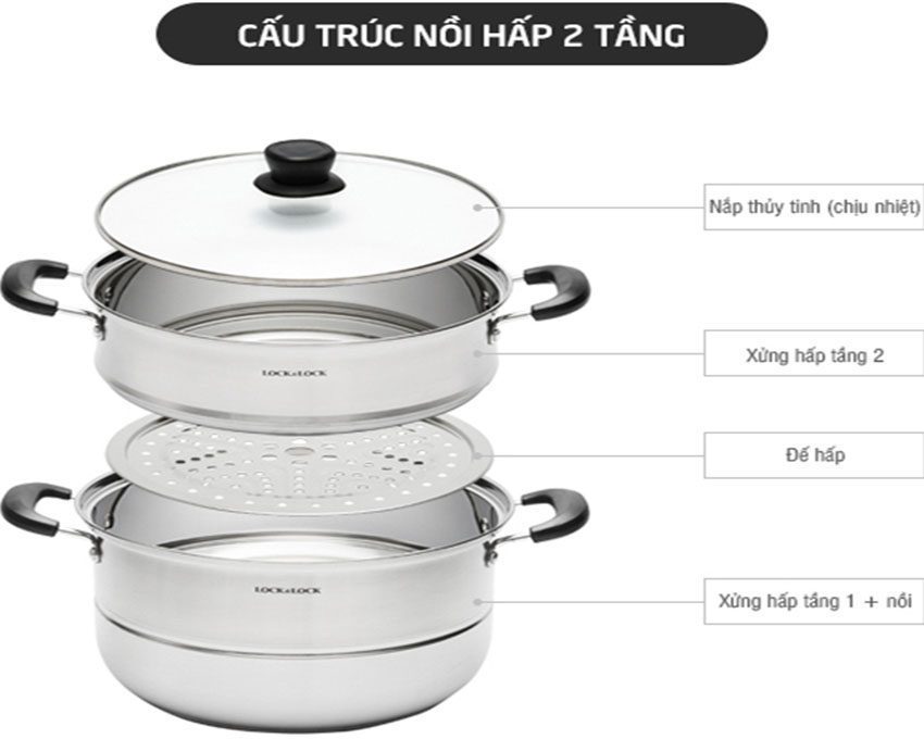 Nồi hấp 2 tầng Inox Lock&Lock LLH1282 - Hàng chính hãng