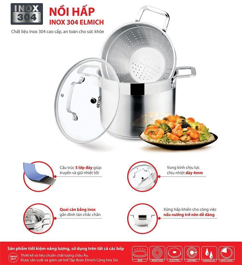 Nồi hấp Inox 304 Elmich EL3361 - Hàng chính hãng