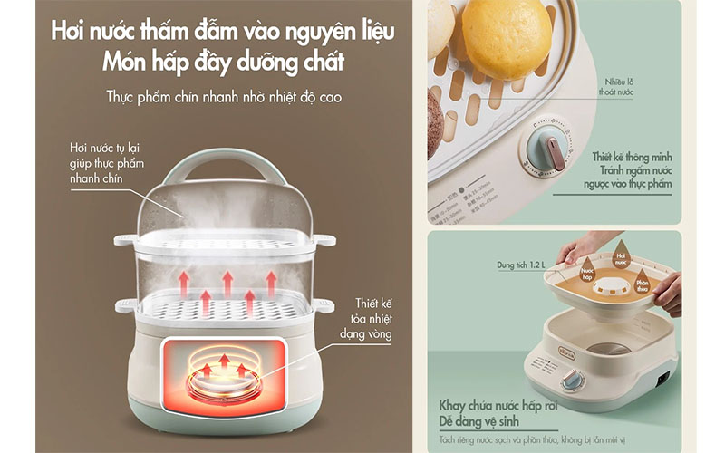 Nồi hấp điện 2 tầng Bear DZG-C60Q8 - Hàng chính hãng
