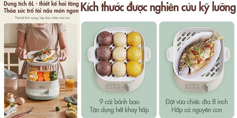 Nồi hấp điện 2 tầng Bear DZG-C60Q8 - Hàng chính hãng