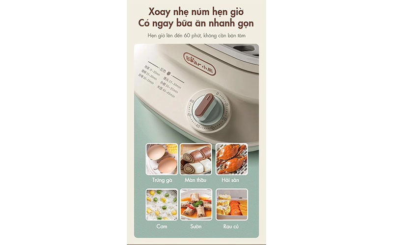 Nồi hấp điện 2 tầng Bear DZG-C60Q8 - Hàng chính hãng