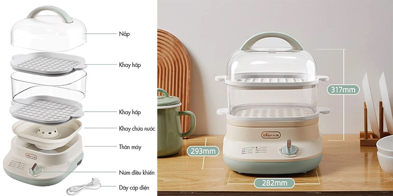 Nồi hấp điện 2 tầng Bear DZG-C60Q8 - Hàng chính hãng