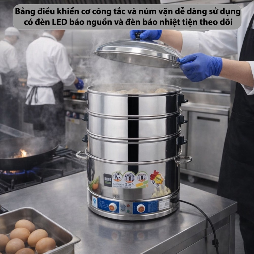 Nồi hấp điện 3 tầng công xuất 3000W Sudier Size-40cm - Hàng chính hãng