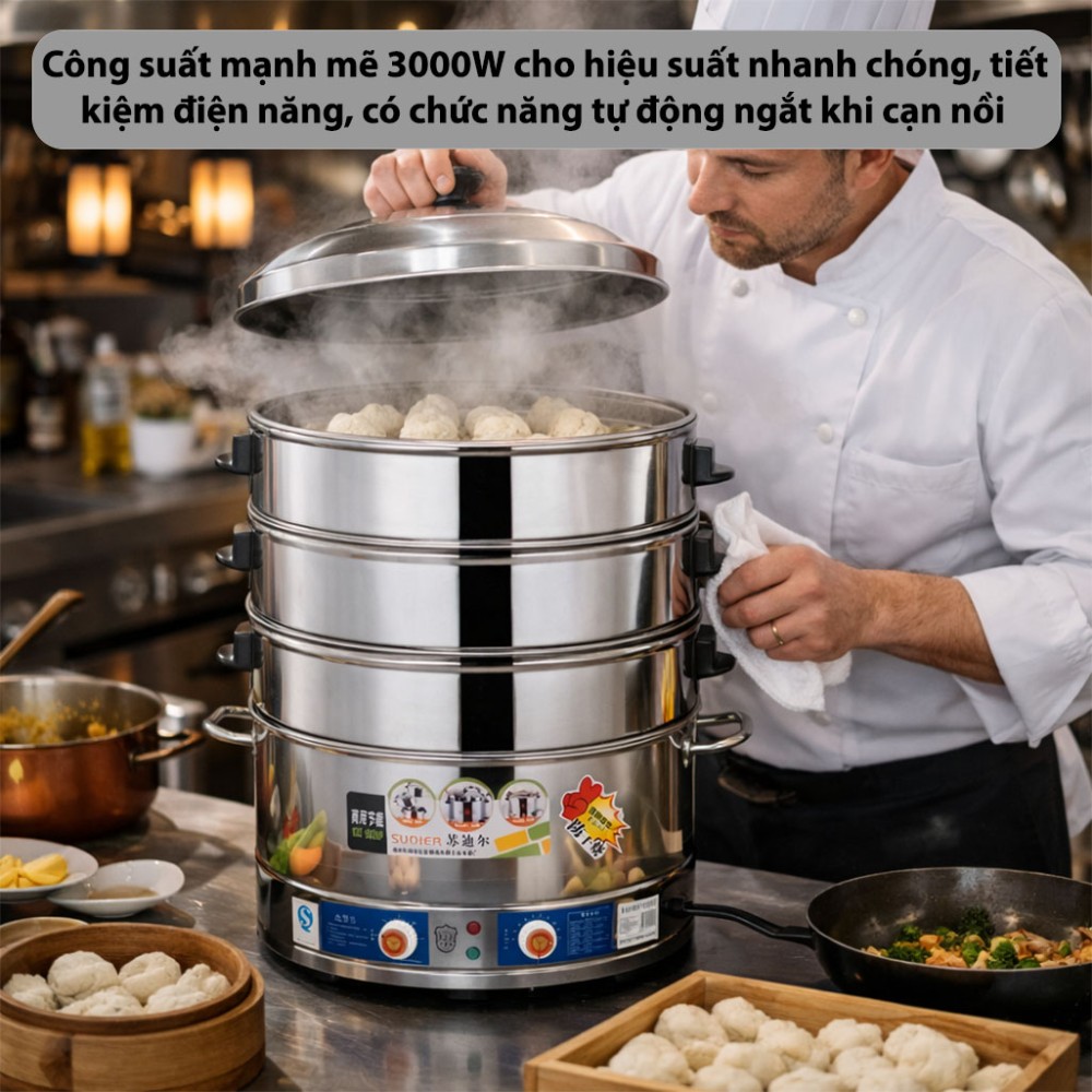 Nồi hấp điện 3 tầng công xuất 3000W Sudier Size-40cm - Hàng chính hãng
