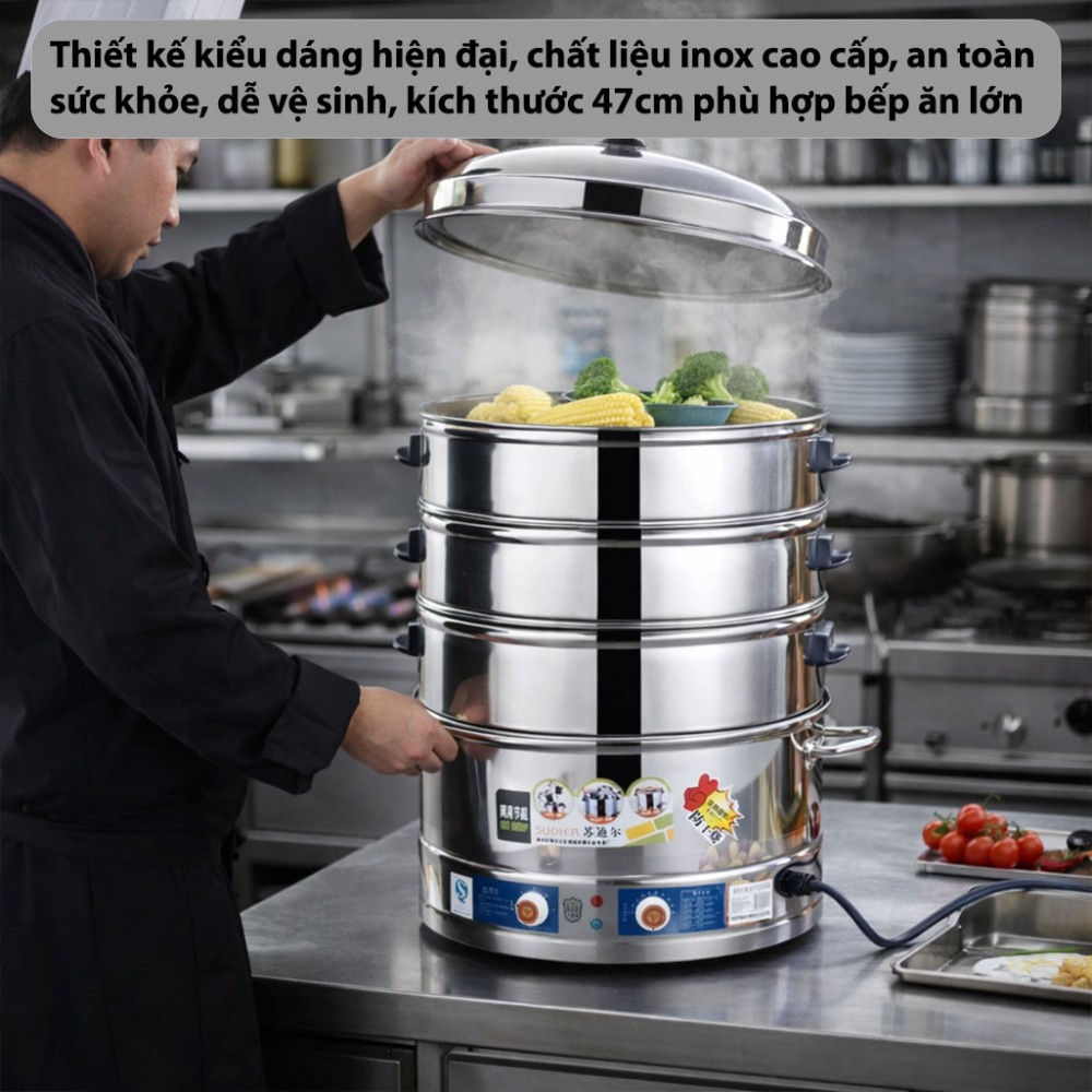 Nồi hấp điện 3 tầng công xuất 3000W Sudier Size-47cm - Hàng chính hãng