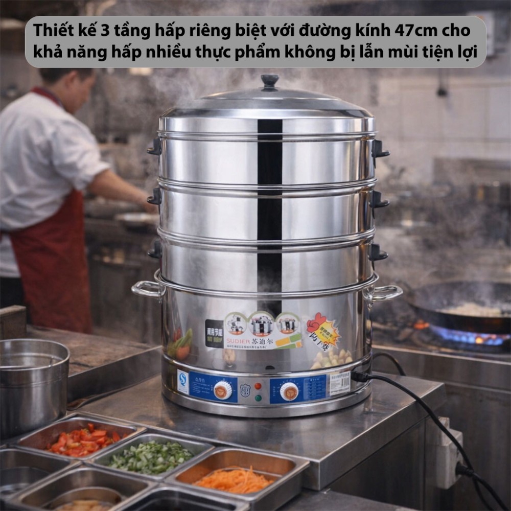 Nồi hấp điện 3 tầng công xuất 3000W Sudier Size-47cm - Hàng chính hãng