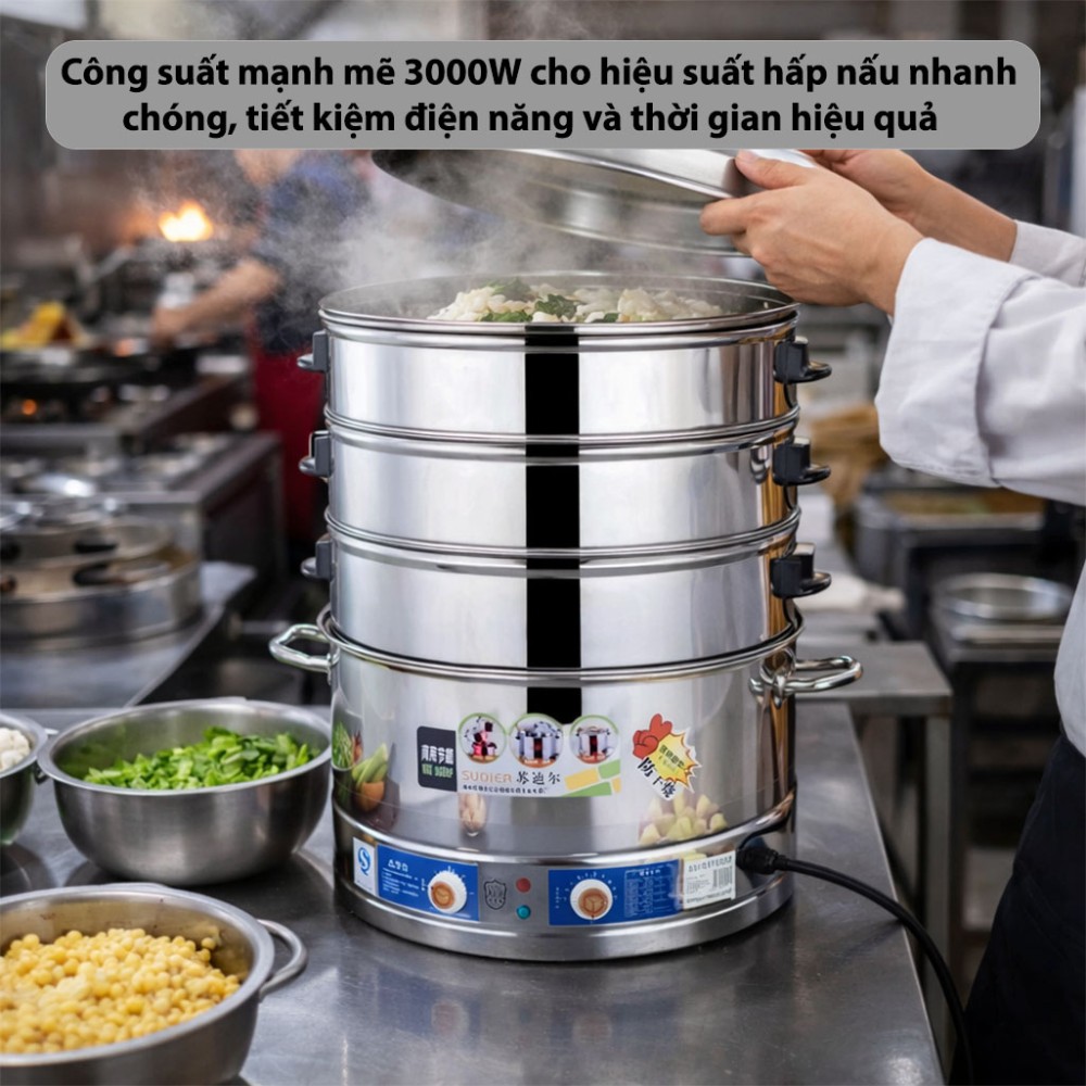 Nồi hấp điện 3 tầng công xuất 3000W Sudier Size-47cm - Hàng chính hãng