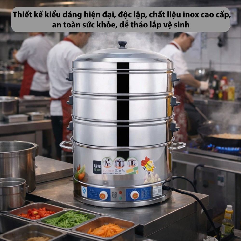 Nồi hấp điện 3 tầng công xuất 3000W Sudier Size-52cm - Hàng chính hãng