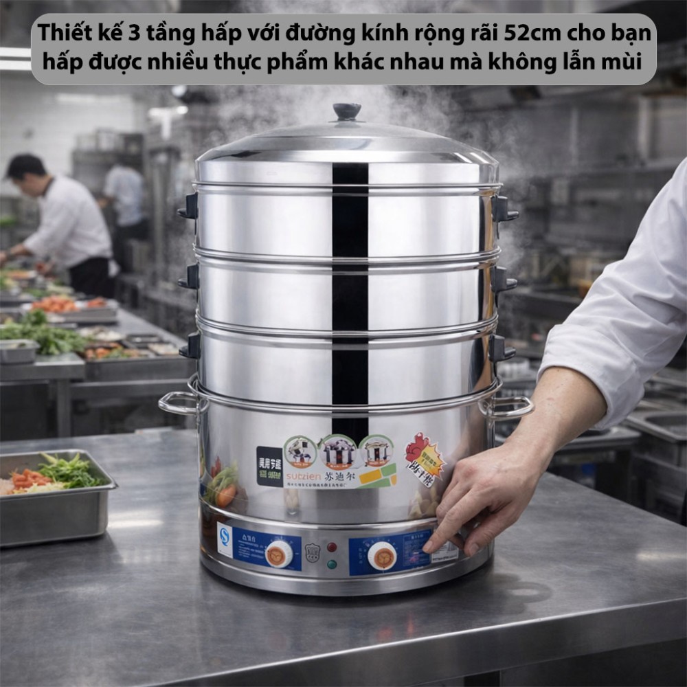 Nồi hấp điện 3 tầng công xuất 3000W Sudier Size-52cm - Hàng chính hãng