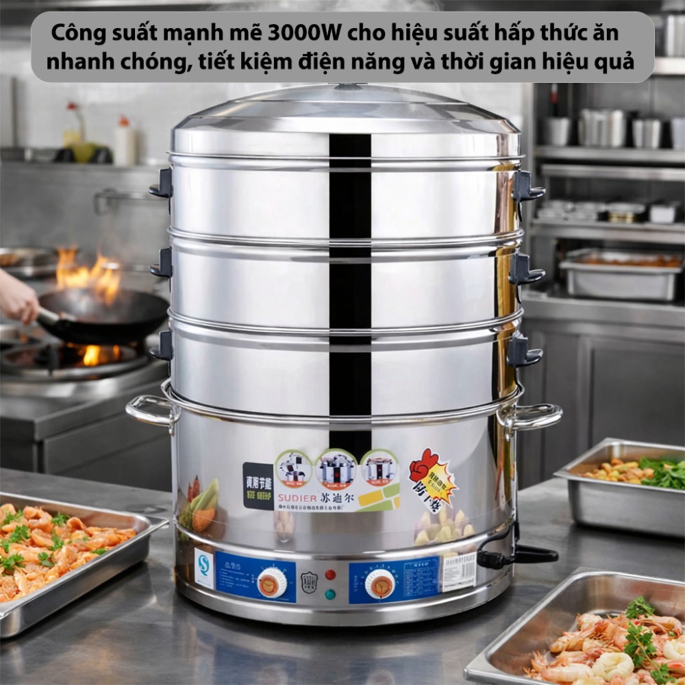 Nồi hấp điện 3 tầng công xuất 3000W Sudier Size-52cm - Hàng chính hãng