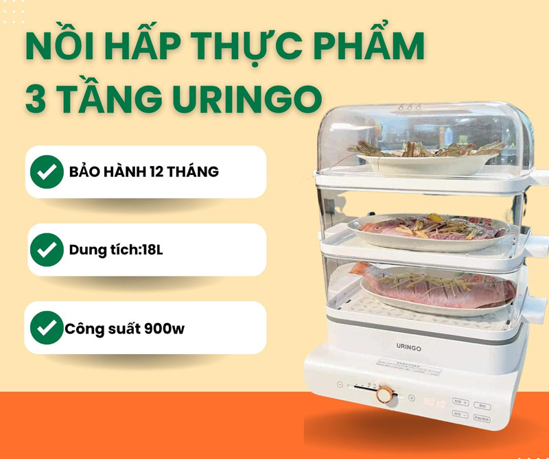 Nồi hấp điện 3 tầng Uringo HG-N02 - Hàng chính hãng