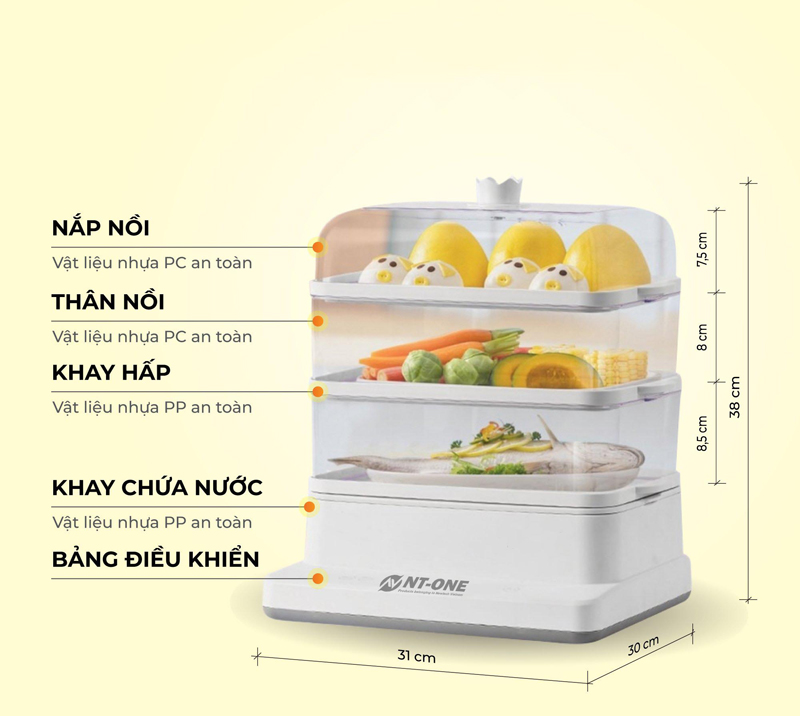 Nồi hấp điện 3 tầng NewTech 24 lít - Hàng chính hãng