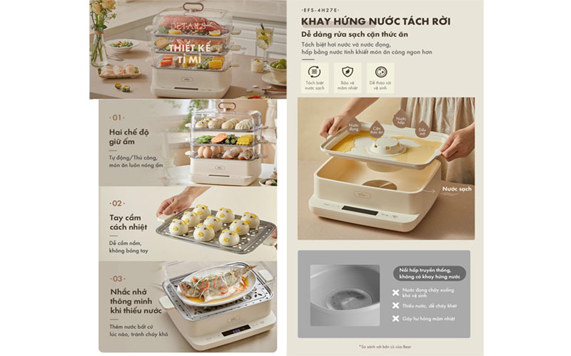 Nồi hấp điện đa năng Bear EFS-4H27E - Hàng chính hãng