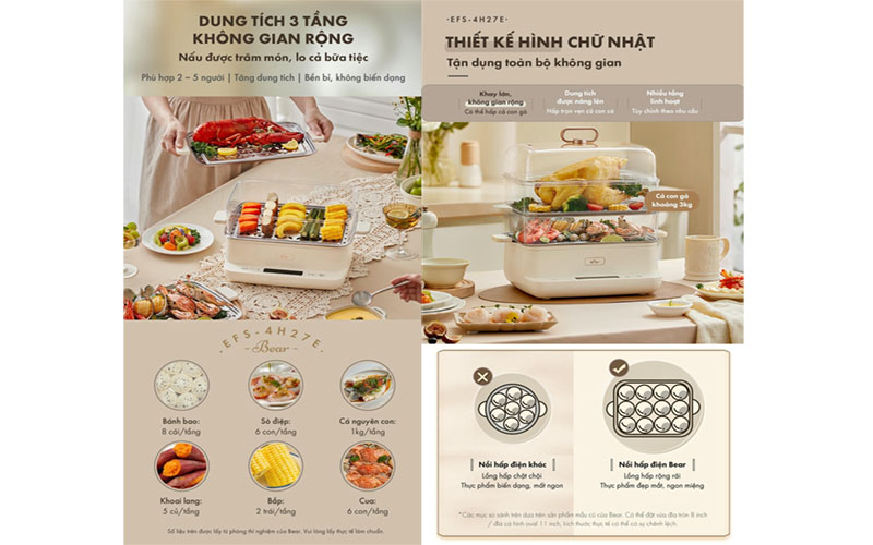 Nồi hấp điện đa năng Bear EFS-4H27E - Hàng chính hãng
