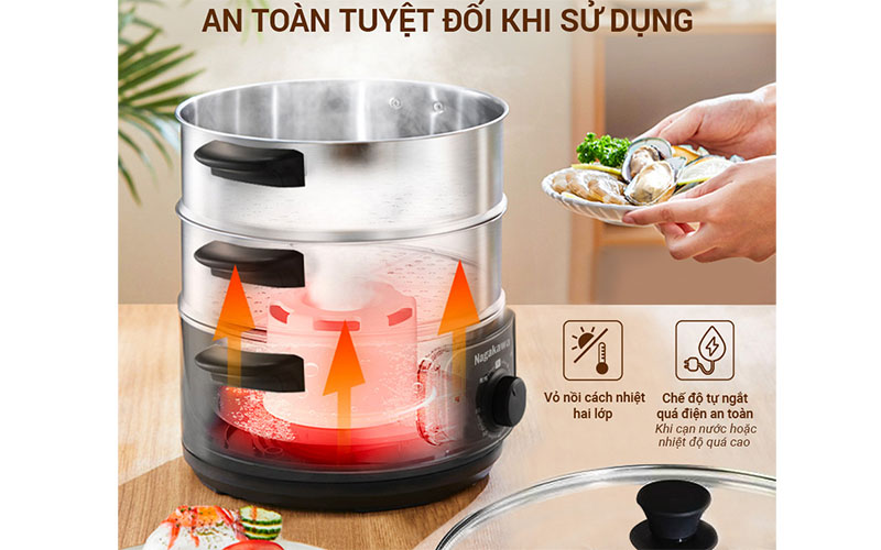 Tính năng an toàn của Nồi hấp điện đa năng Nagakawa NAG3310