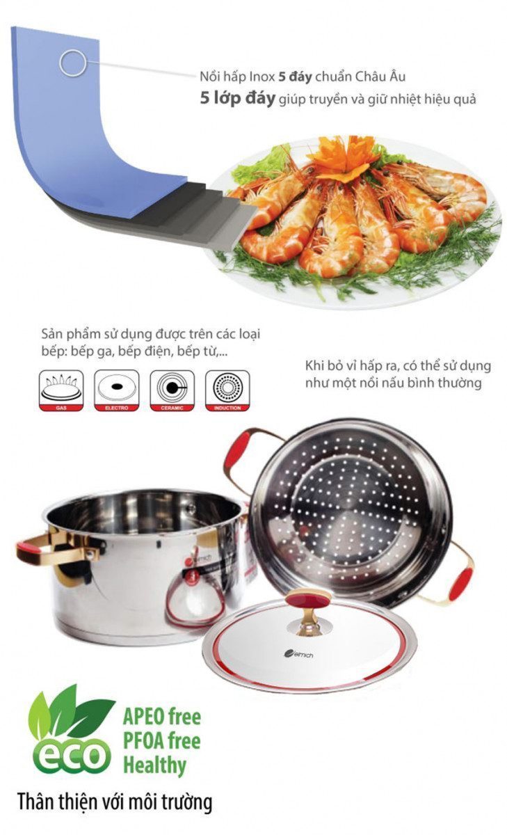 Chức năng của nồi hấp inox Red Velvet Elmich EL0979