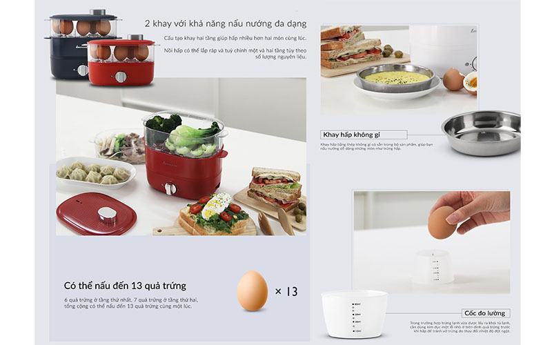 Thiết kế của Nồi hấp thực phẩm và trứng Lacuzin LCZ060