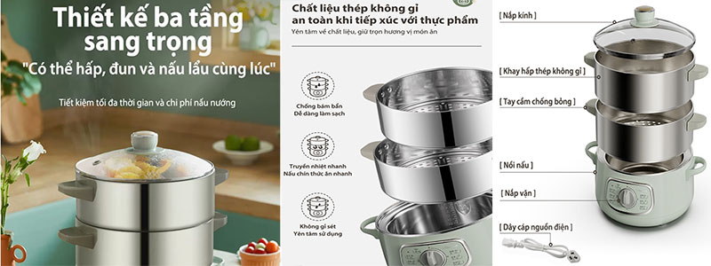 Nồi hấp và nấu lẩu điện đa năng Bear DZG-D80G5