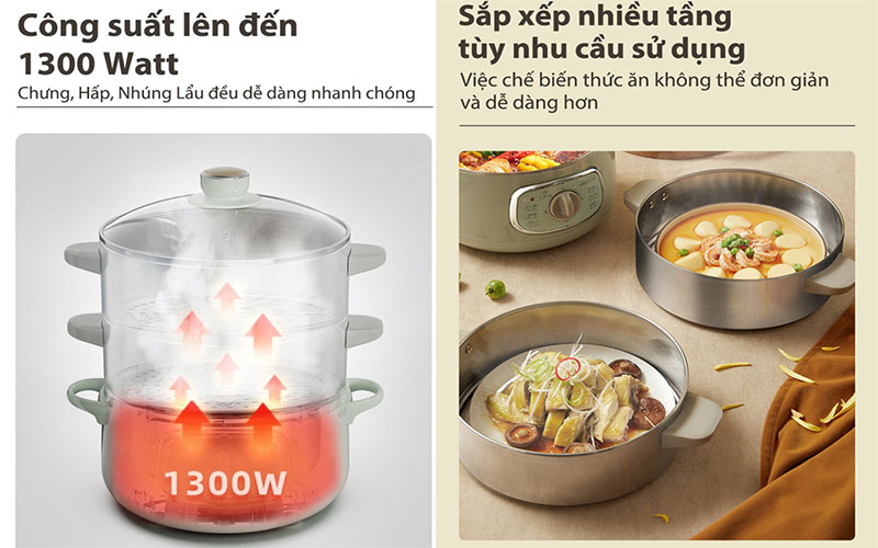 Nồi hấp và nấu lẩu điện đa năng Bear DZG-D80G5