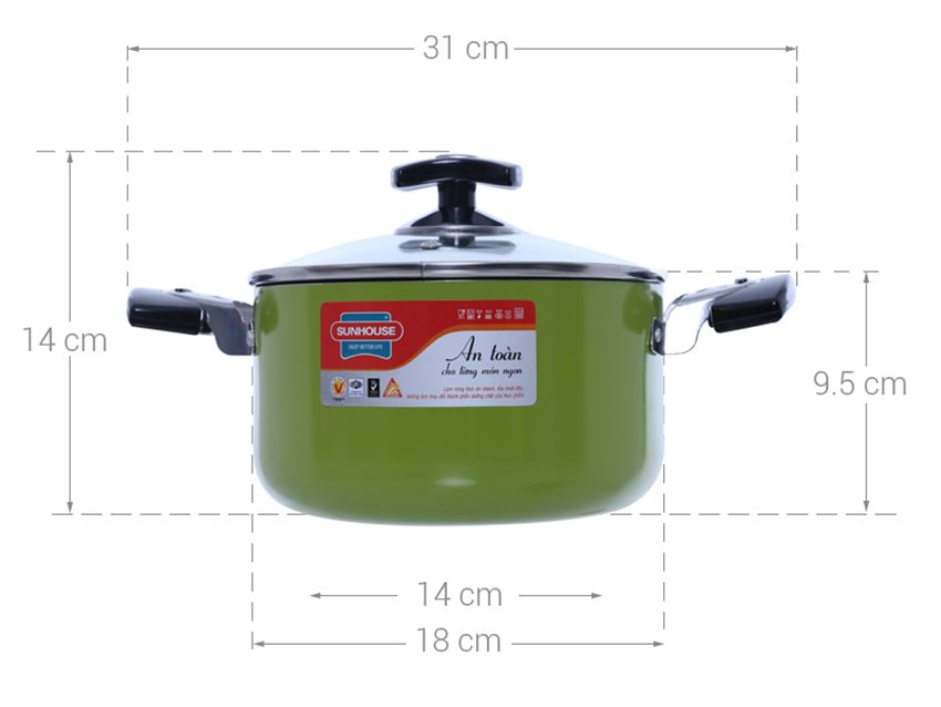 Cấu tạo cuả nồi hợp kim nhôm đáy từ Sunhouse SHG14118 