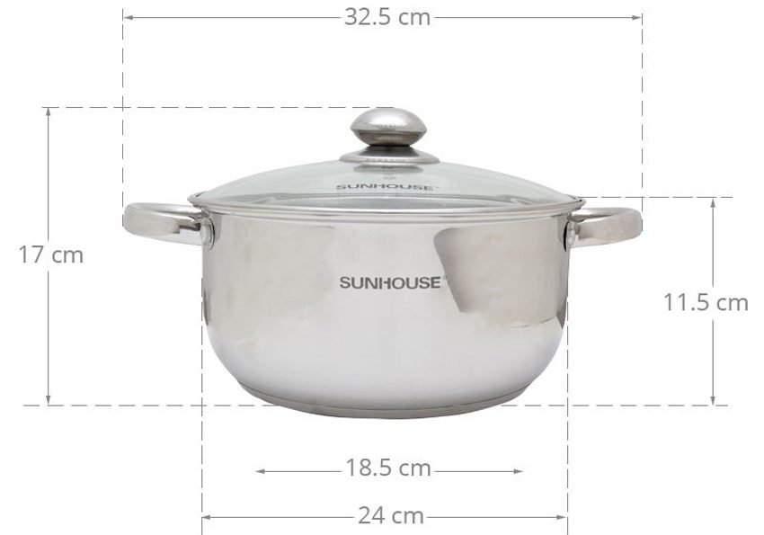 Cấu tạo của nồi inox 3 đáy Sunhouse SH22124
