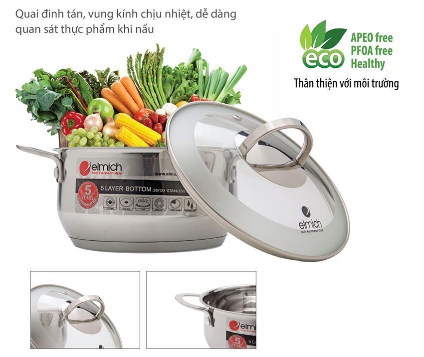 Nồi inox 304 Celestine Elmich 2355277-22cm - Hàng chính hãng