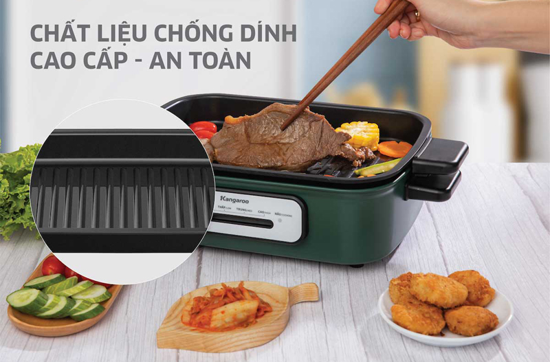 Lòng nồi lẩu và vỉ nướng được phủ chống dính cao cấp