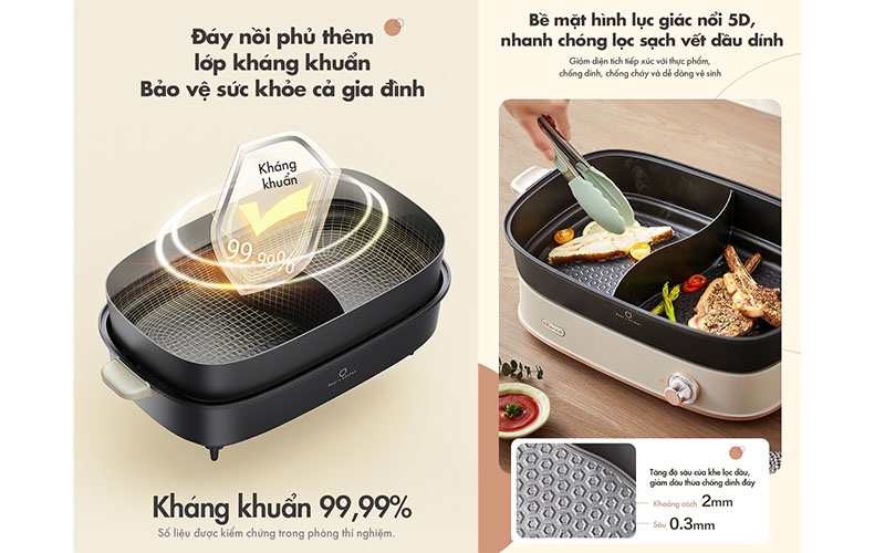 Nồi lẩu điện 2 ngăn Bear DHG-D65A1 (6 lít) - Hàng chính hãng