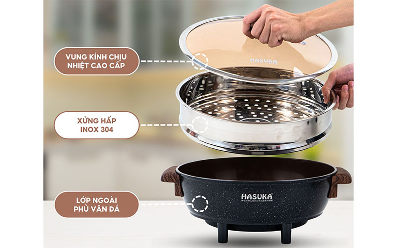 Nồi lẩu điện đa năng Hasuka HSK-355L - Hàng chính hãng