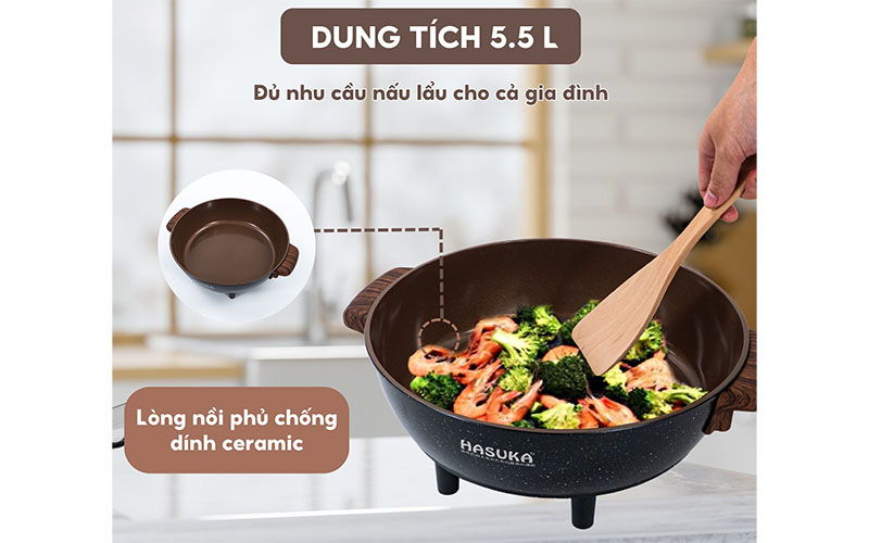 Nồi lẩu điện đa năng Hasuka HSK-355L - Hàng chính hãng
