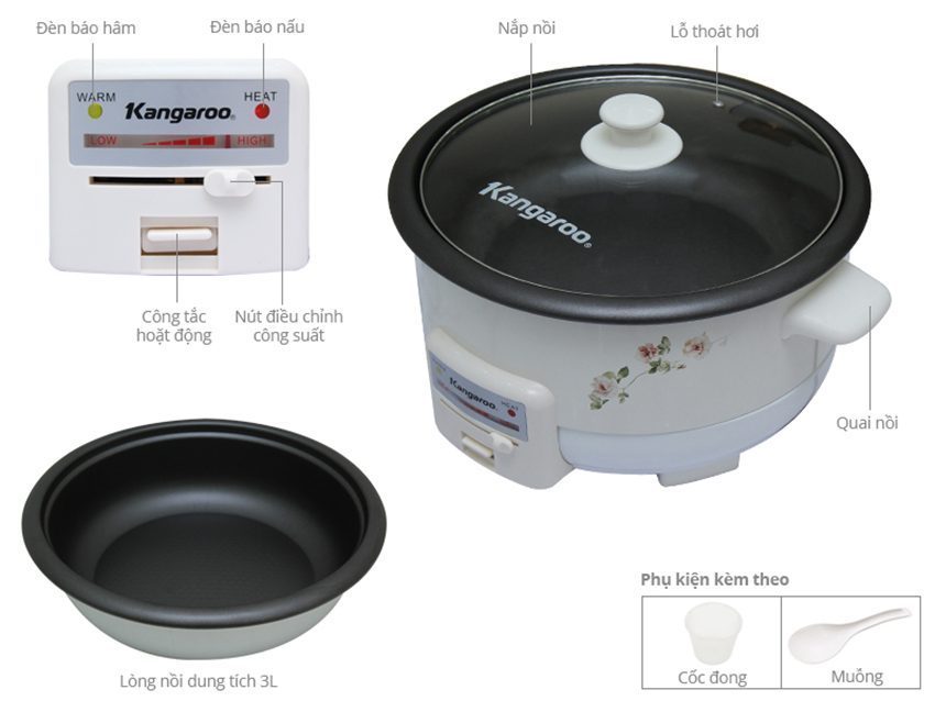 Chi tiết của nồi lẩu điện Kangaroo KG 800