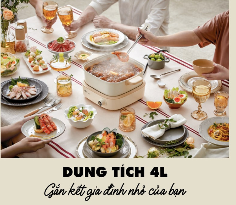 Nồi có dung tích lên 4 lít chứa được nhiều thức ăn, phù hợp cho gia đình có 2-5 người