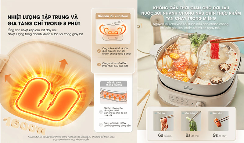 Nồi lẩu điện đa năng Bear SB-NL60U - Hàng chính hãng