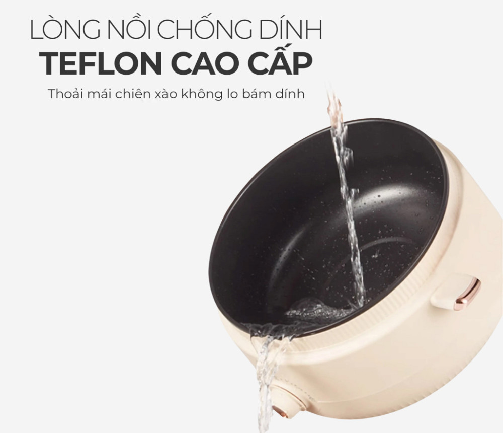 Lòng nồi bằng hợp kim nhôm phủ chống dính, bền bỉ và dễ vệ sinh.