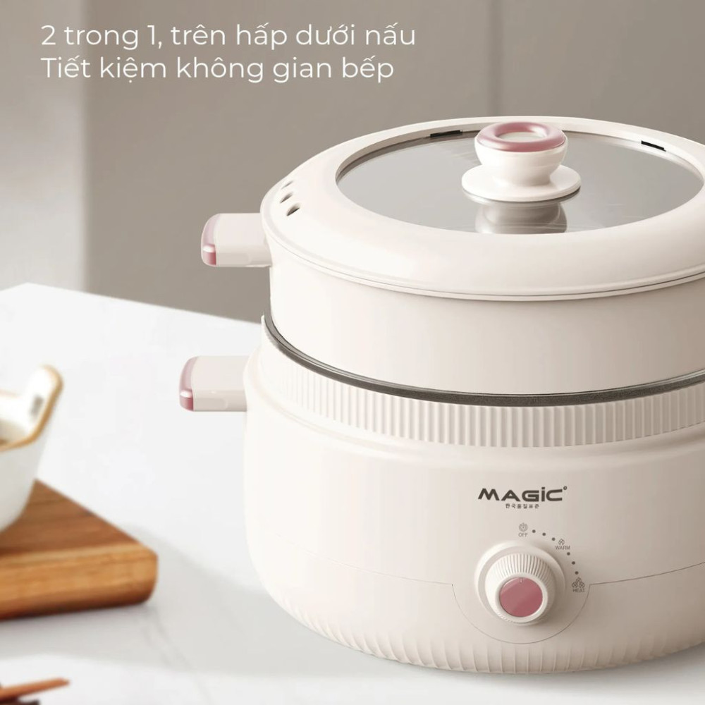 Có cả xửng hấp rời: nấu đồng thời nhiều món ăn.