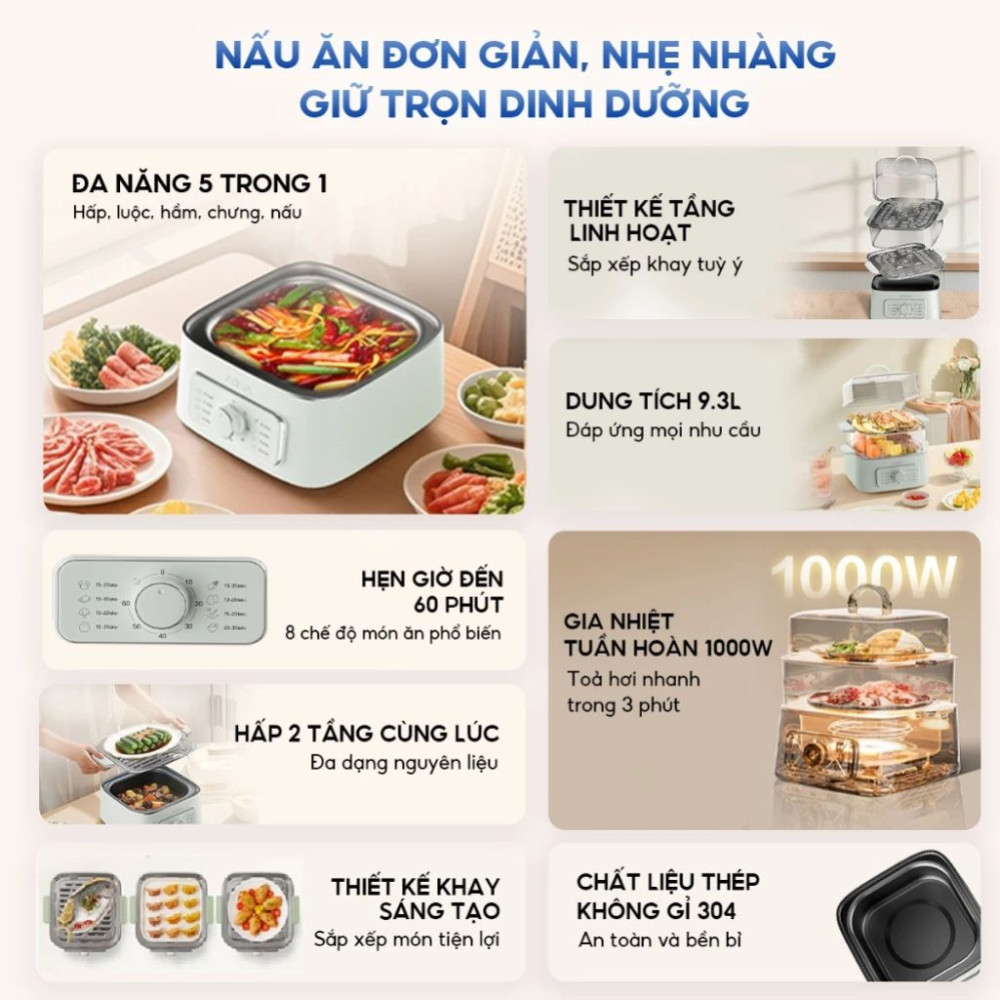 Nồi lẩu hấp đa năng Aqua ASMC-ES902(W) - Hàng chính hãng