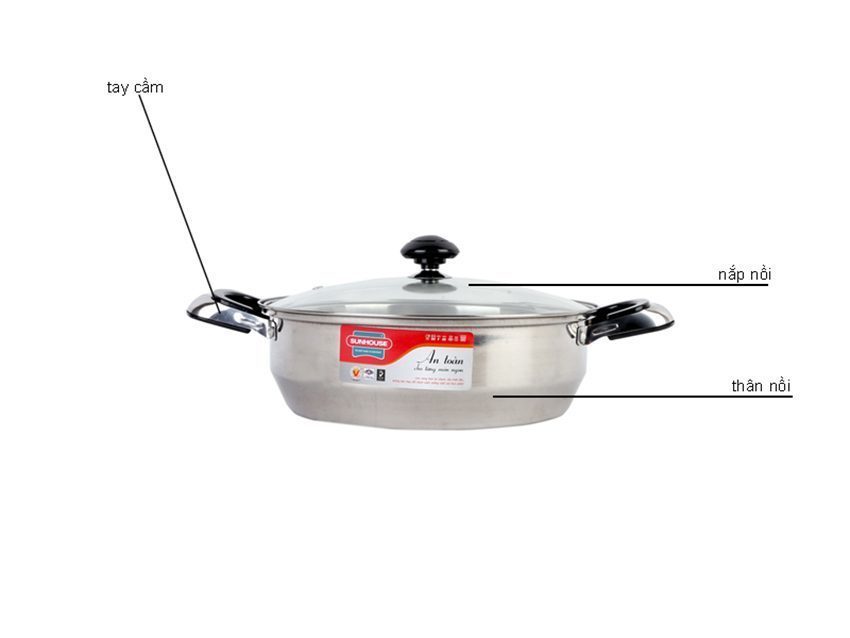 Nồi lẩu inox quai đệm vung kính Sunhouse SHG-26D - Hàng chính hãng