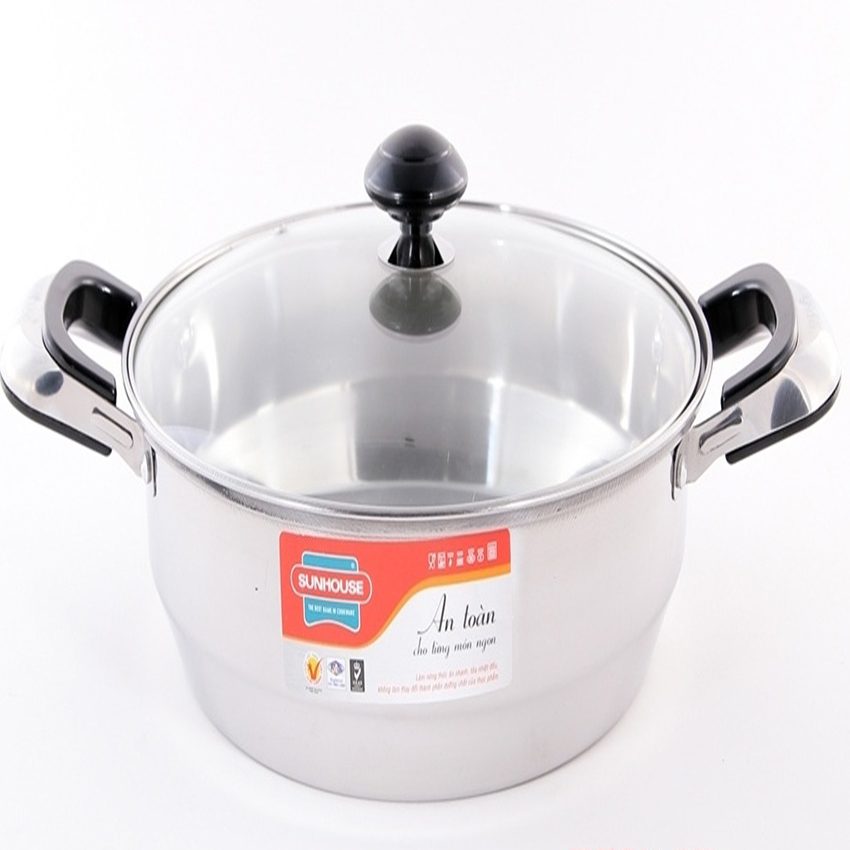 Nồi lẩu inox quai đệm vung kính Sunhouse SHG-26D - Hàng chính hãng