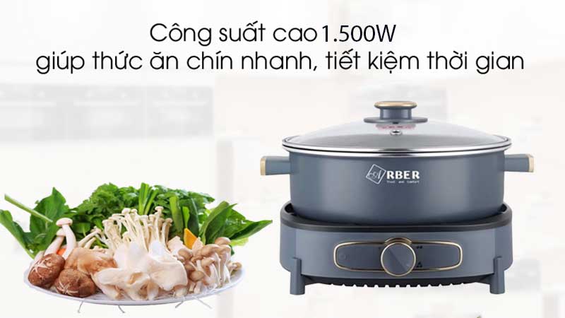 Nồi lẩu nướng đa năng Arber HH5.5LGRAY/GREEN - Hàng chính hãng